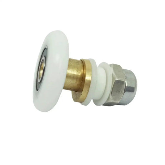 Sliding Door Hanging Roller 4 Pcs Set For Shower RV Bathroom Cabinet Stainless steel axle and white ABS wheel close-up
