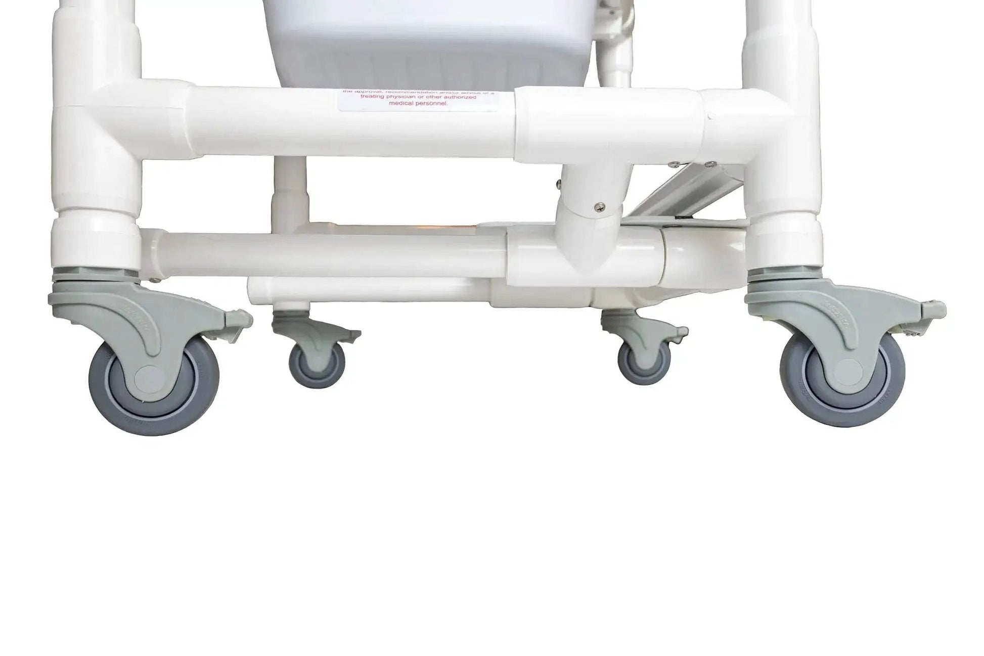 Deluxe Replacement Shower Chair Wheels Set Of Four Locking Rubber Casters With Smooth Stem installed on RL 1 chair