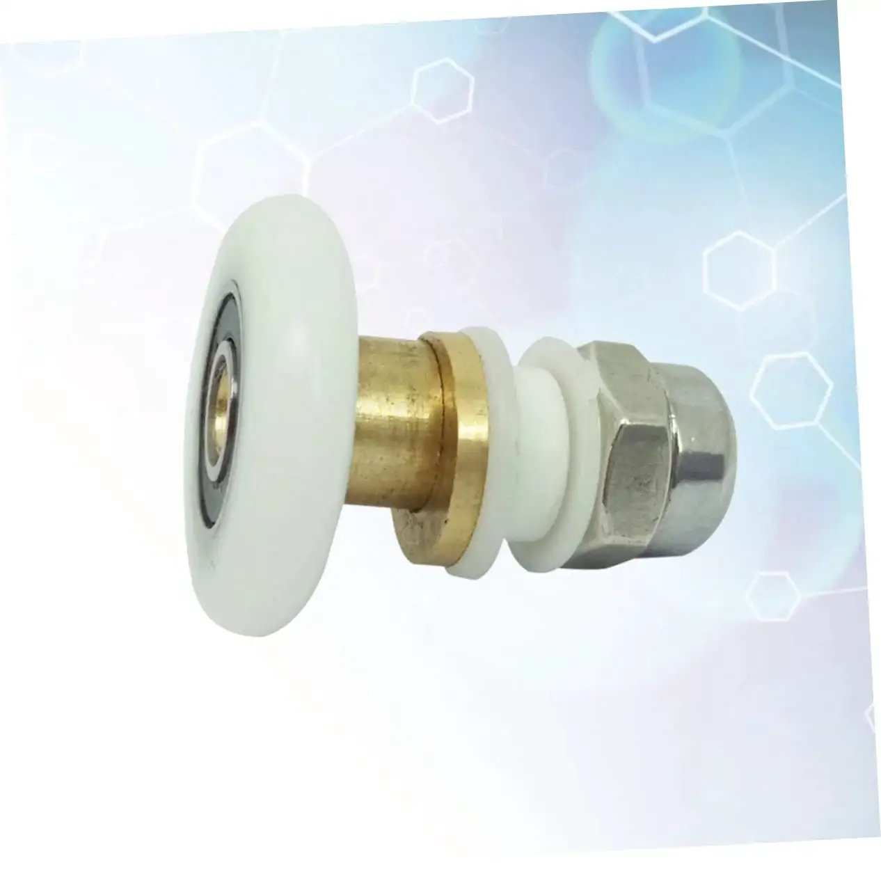 Sliding Door Hanging Roller 4 Pcs Set For Shower RV Bathroom Cabinet Stainless Steel Axle Replacement Wheels, white ABS roller close-up.