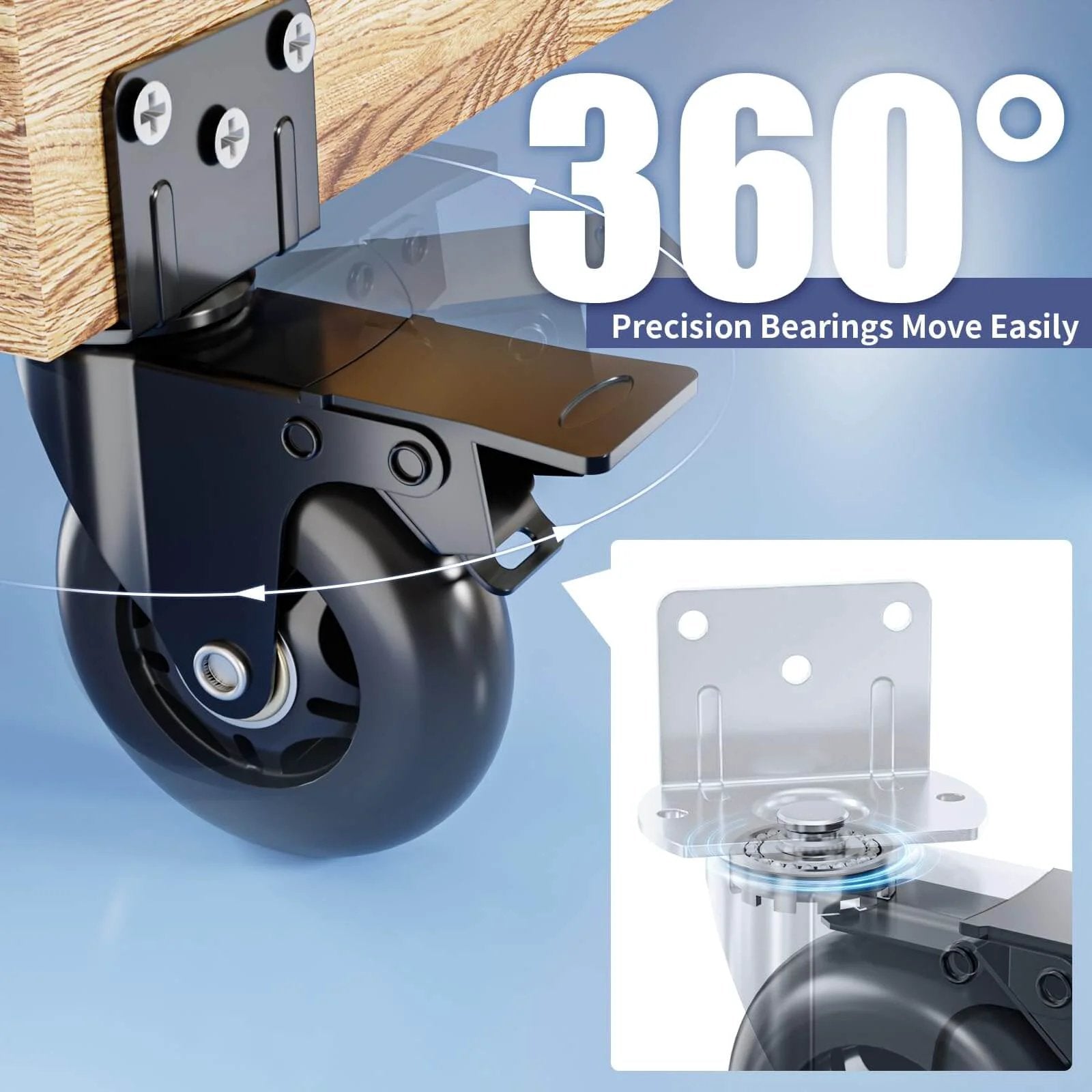 4 Inch Side Mount Plate Caster Wheels L Shaped Heavy Duty Set of 4 with Brake 360 Degree Swivel Locking Castors