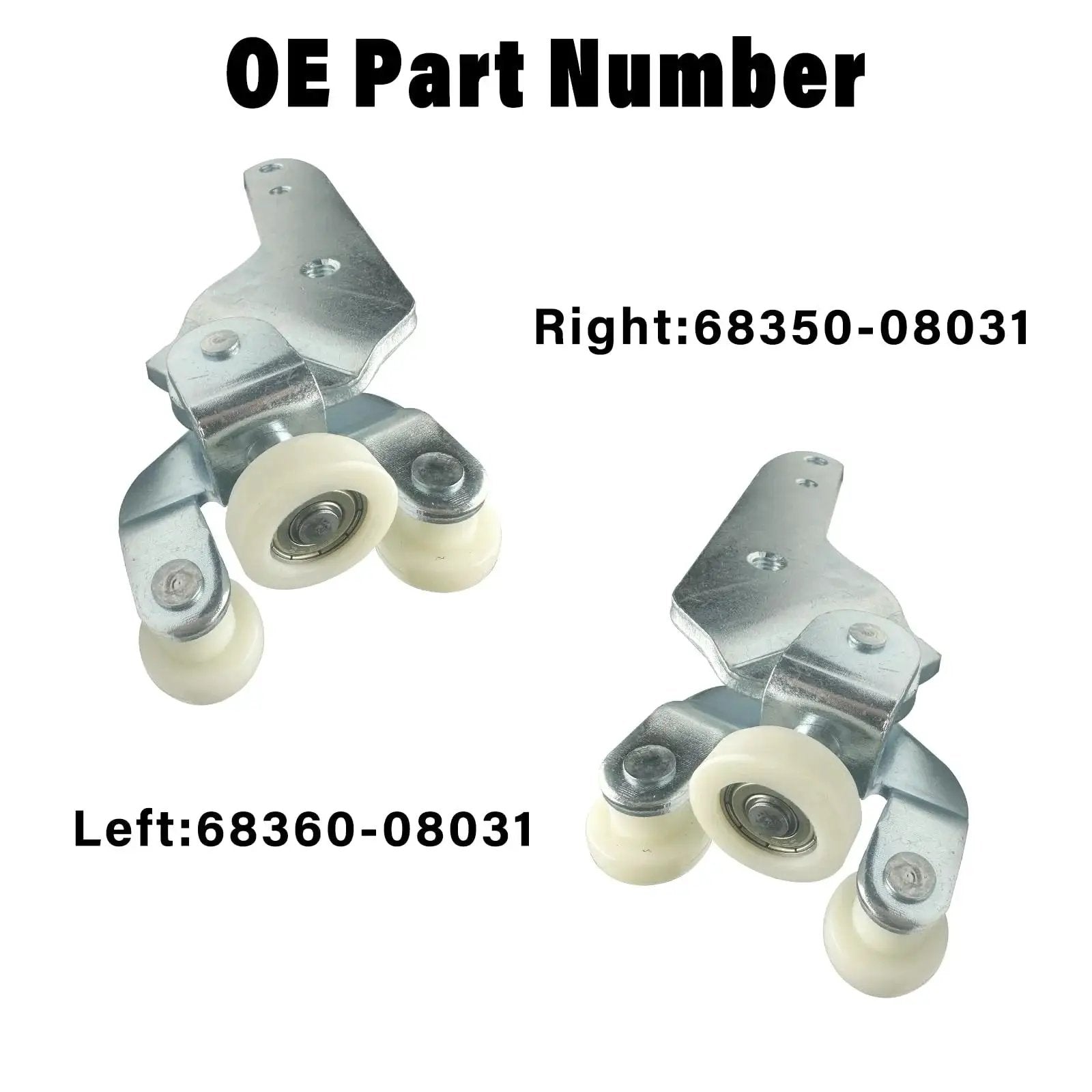 Bottom Sliding Door Roller Hinge Pair For Toyota Sienna 2010-2021 Left And Right showing part numbers 68360-08031 and 68350-08031