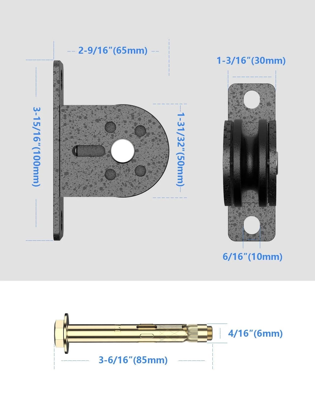 Dimensions of 2 pack silent cable pulley wheel set for home gym, LAT pulldown, clothesline, with fixed bearings and measurements