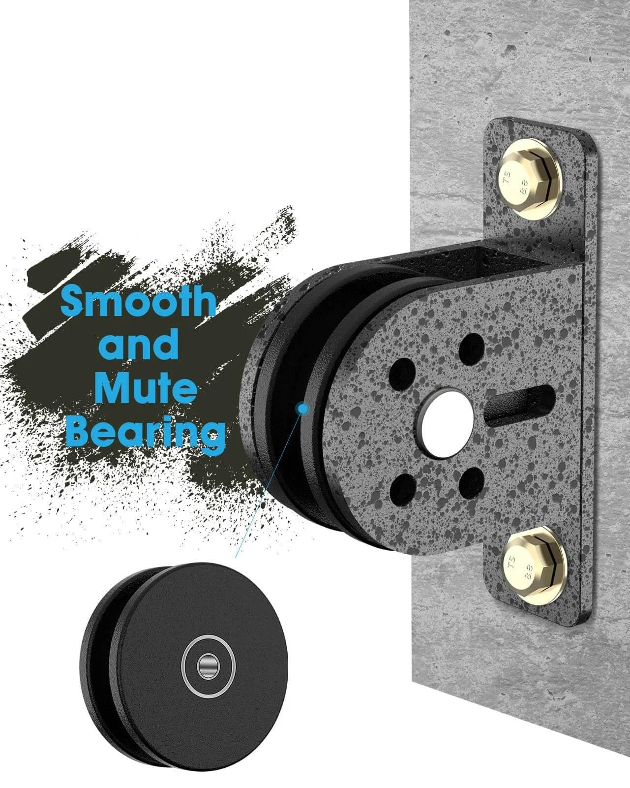 2 pack silent cable pulley wheel set for home gym showing smooth and mute bearing, mounted on metal surface, nylon sheave.