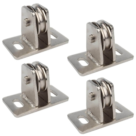4 Pcs 1-3/8" Pulley Block, Single Bearing Silent for 3/16" Cord, Max Load 330 lb, nickel-plated steel, front view.