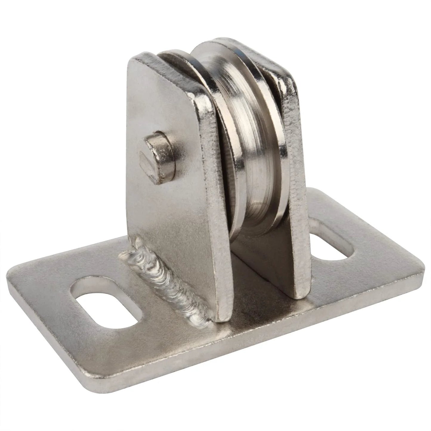 4 Pcs 1-3/8" Pulley Block,Single Bearing Silent for 3/16" Cord,Max Load 330 lb. Shown is a nickel-plated steel pulley.