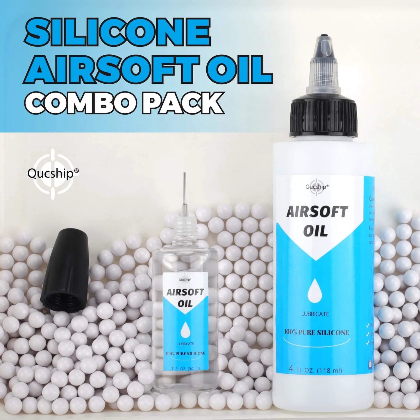 Airsoft Oil 4 oz & 1 oz Needle Oiler 100% Silicone Air Gun Oil, Multi-Purpose Airsoft Chamber Lube combo pack on pellets