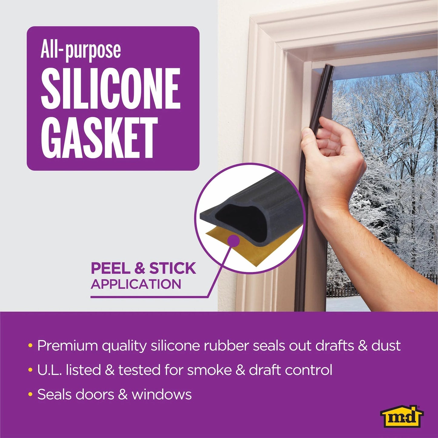 Close-up of a Highly Durable Silicone Rubber Gasket Seal For Doors And Windows, showing peel and stick application.
