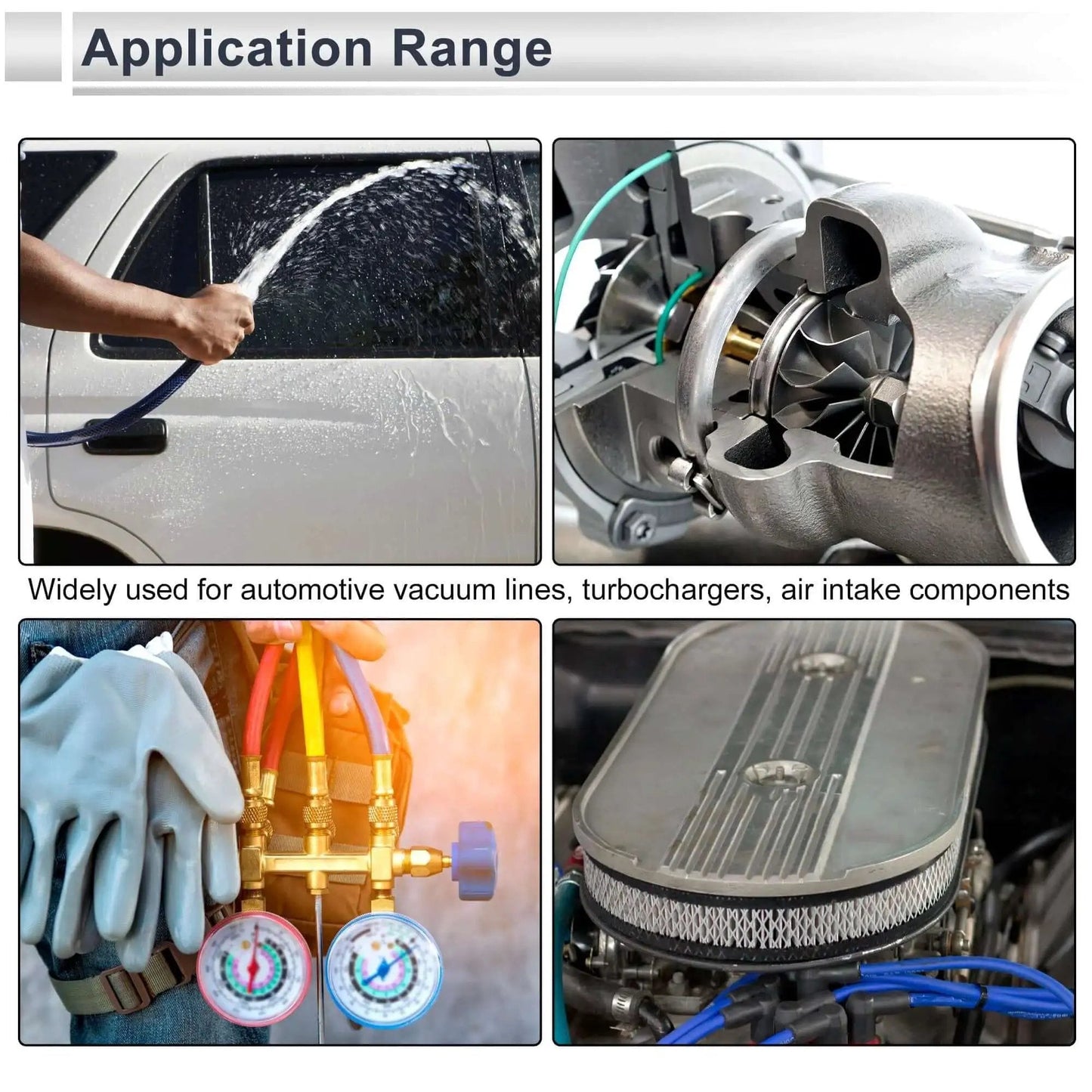 Silicone Vacuum Tubing Hose 12mm ID in automotive applications like vacuum lines, turbochargers, and air intake components