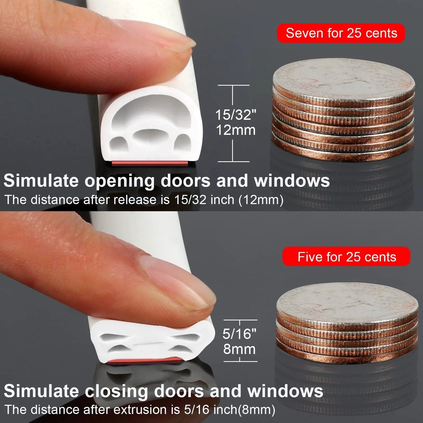 Close-up of 19.7Ft silicone weather stripping seal showing soundproof design for sealing large gaps in doors and windows.
