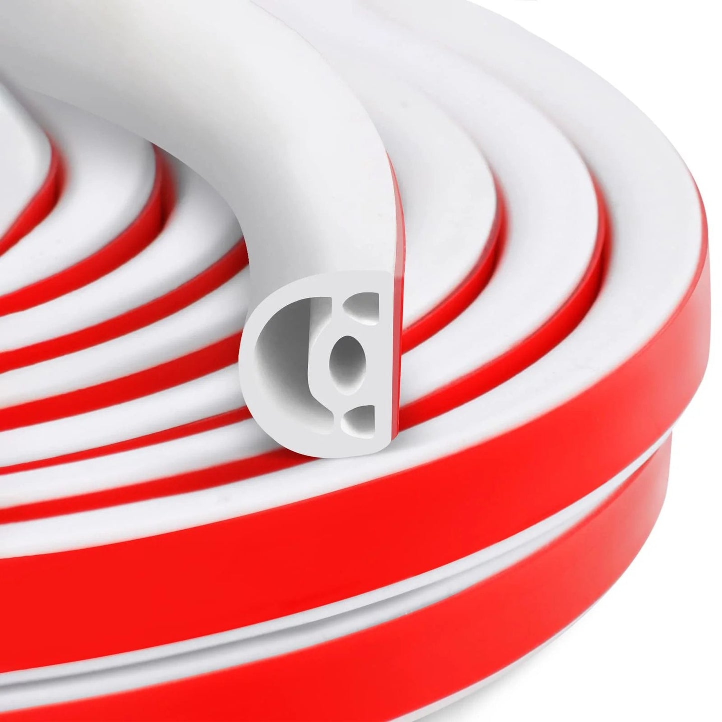 Close-up of 19.7Ft silicone weather stripping seal showing multilayer design and self-adhesive edge for door and window gaps.