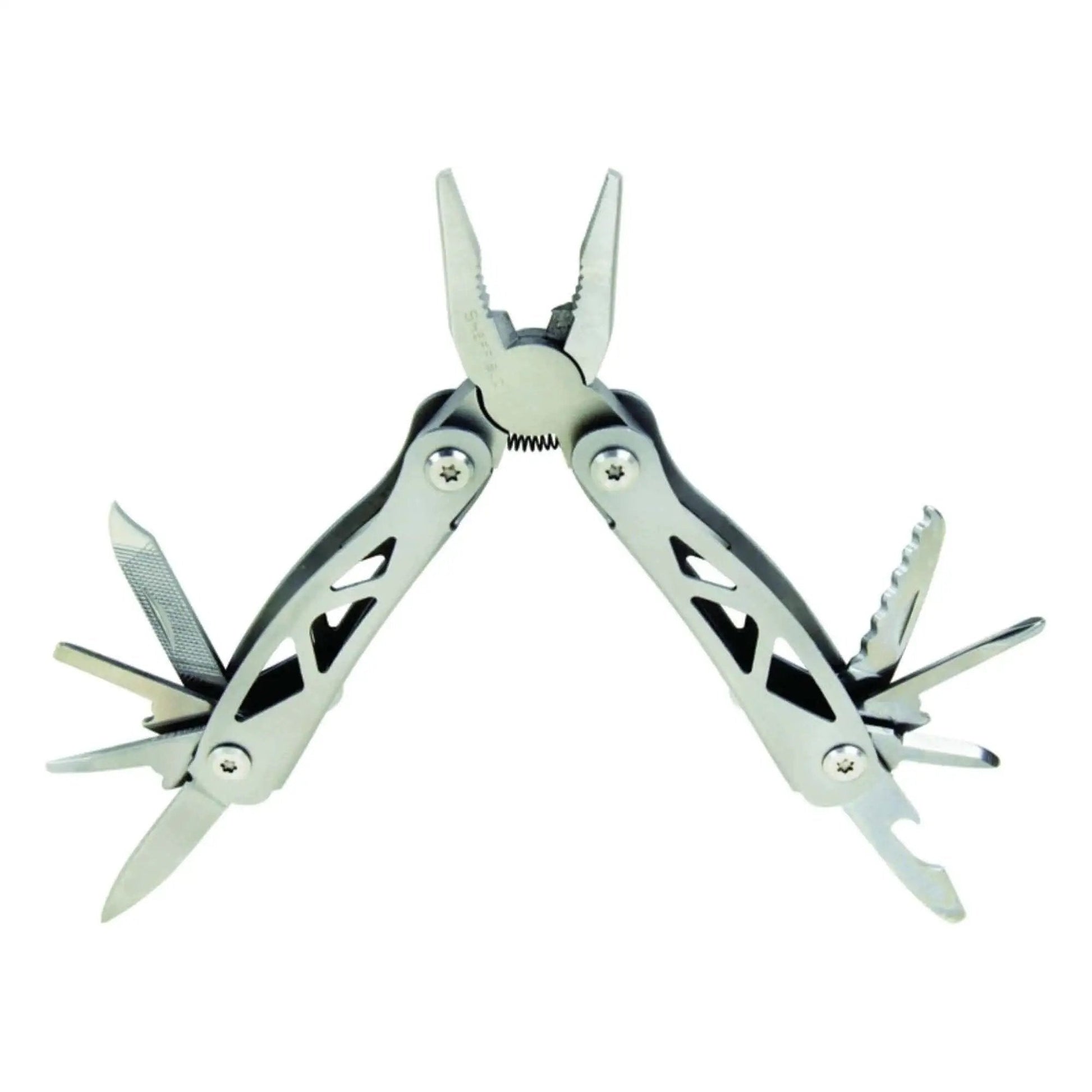 12 In 1 Mini Multitool Stainless Steel Compact And Rugged Multitool for Home Improvement Camping and Everyday Tasks, silver, open view