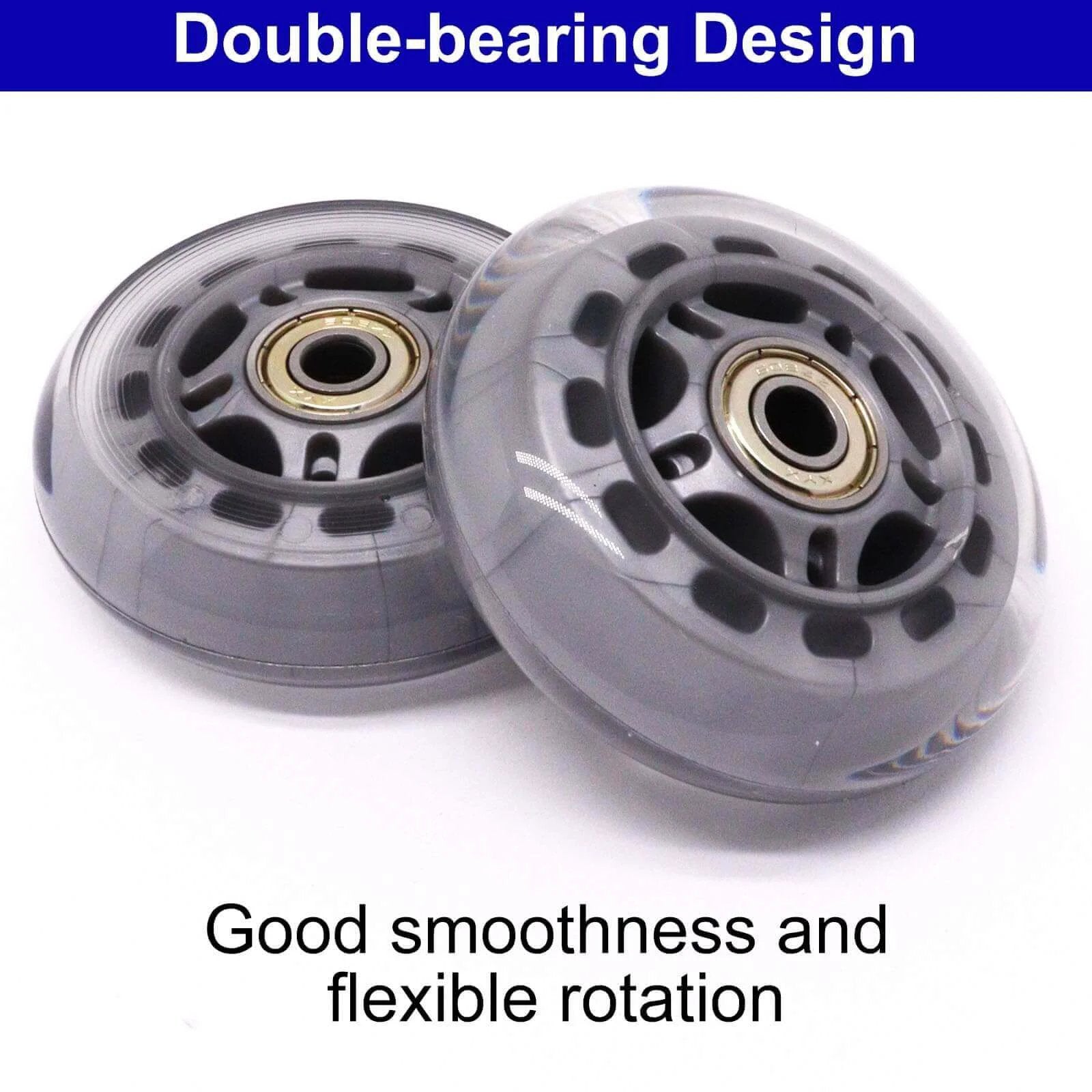 Inline Skate Wheels with Bearings, 3 Inch Roller Blade Wheels 76mm, double-bearing design, smooth rotation, clear and silver