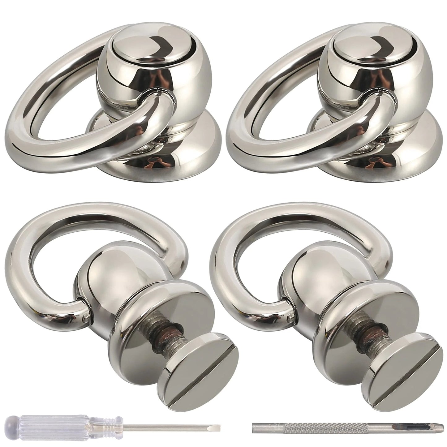 4 Pieces D Rings For Brass Rivets Rotatable 360 Degree Strap Hardware Ball Button Studs Chicago Screws Silver For Handbags Purses Leather Repair Dog Collar Leather Craft Projects Durable Brass Construction