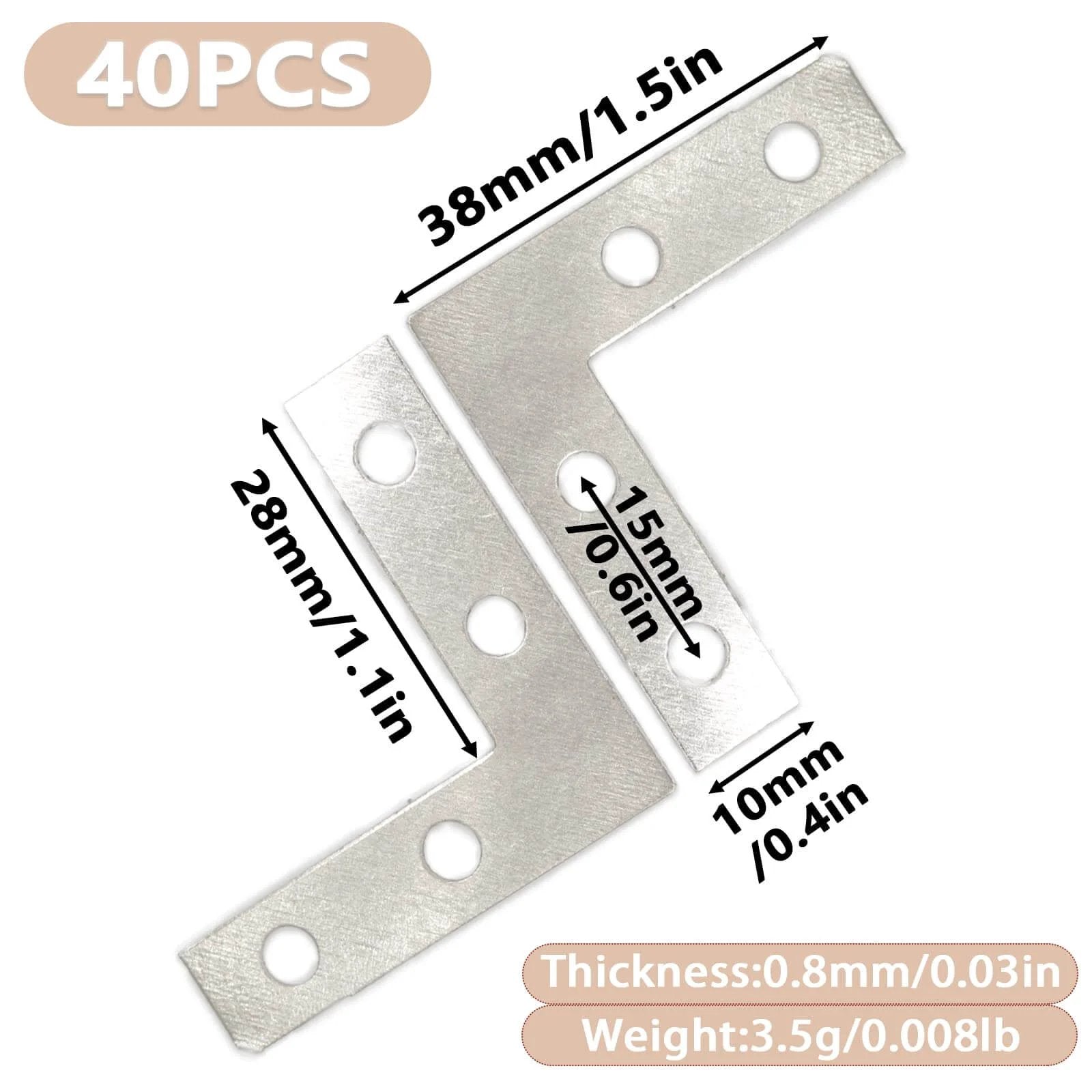 40 Pack Silver L Corner Brackets, 1.5x1.5inch Small Decorative Iron Corner Braces for Wood, Metal Flat Bracket Braces