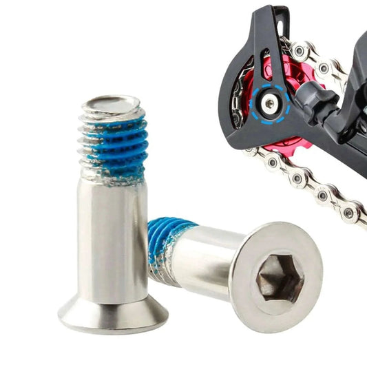 2Pcs Silver Wheel Pulley Bolt, Rear Derailleur Pulley Bolt Anti Screws Fasteners for Road Bike Replacement Derailleurs and Parts, close-up view