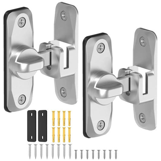 90 And 180 Degree Barn Door Lock Set For Privacy And Security, Flip Latch For Sliding Gates And Doors, Zinc Alloy, Silver Finish