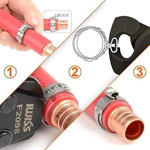 40 Pcs 15.3mm-18.5mm Single Ear Hose Clamps 304 Stainless Steel PEX Cinch Clamps installed on pipe fitting.