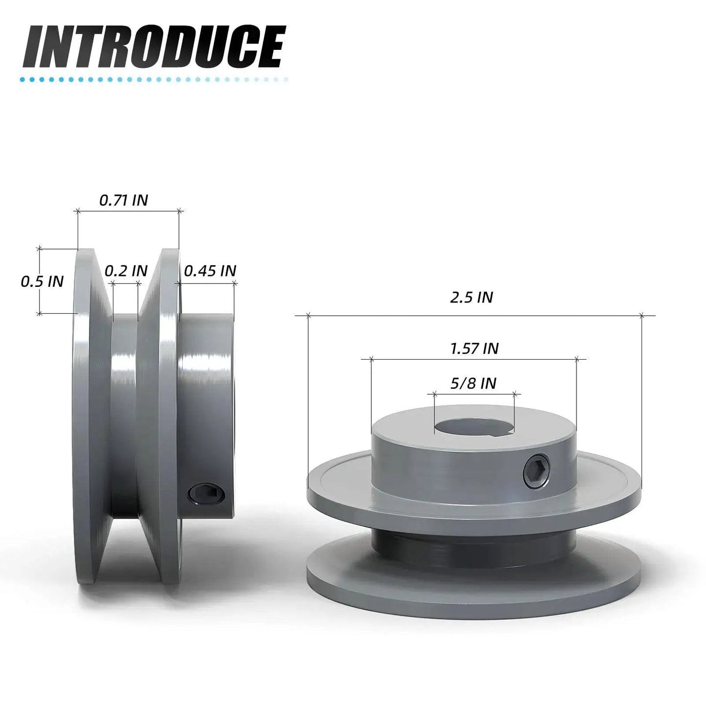 Single Groove V Belt Pulley For V-Belt Drive Systems, Two Point Five Inch Outer Diameter, Five Eighth Inch Bore, Cast Iron 1 Groove