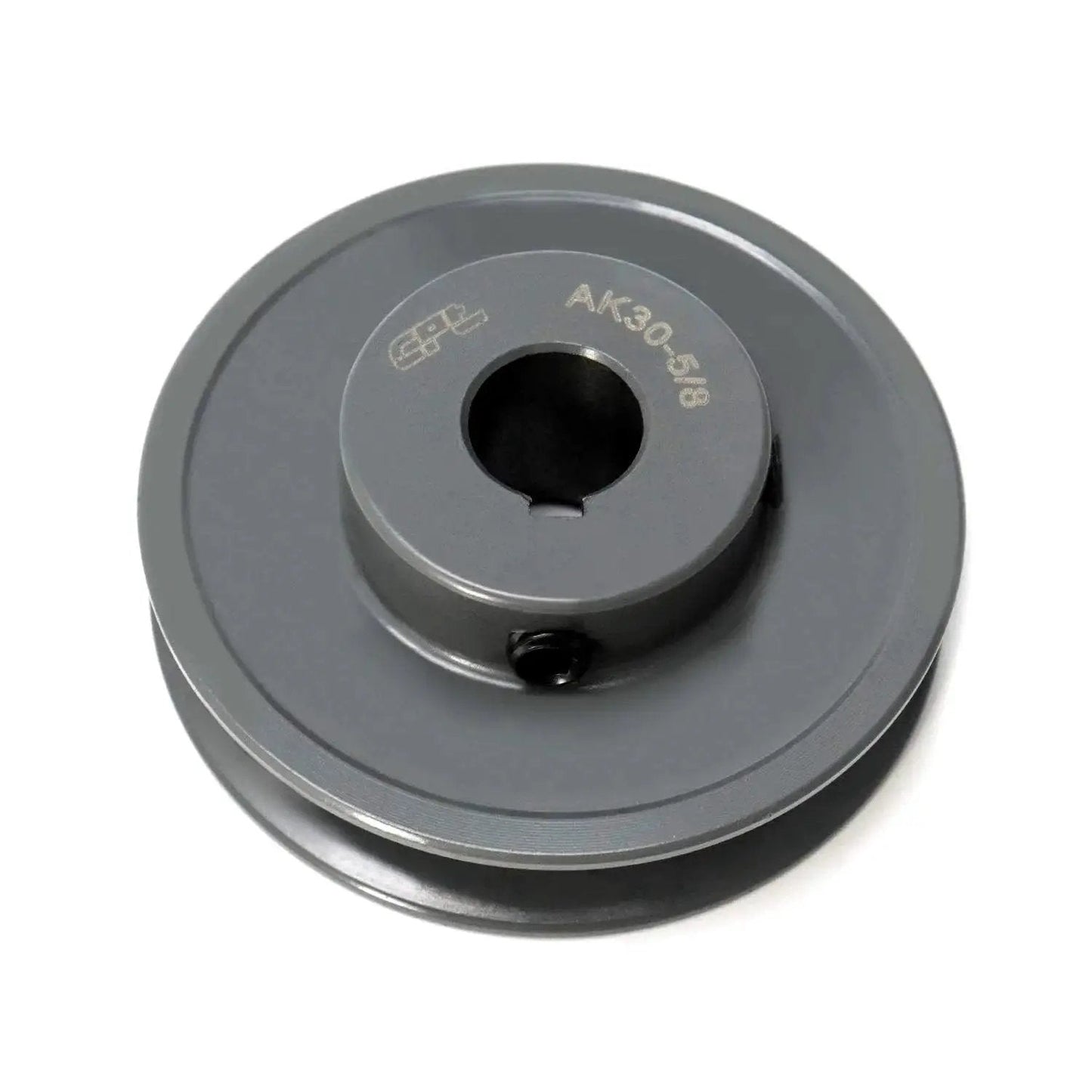 Single Groove V Belt Pulley With Three Inch Outer Diameter And Five Eighth Inch Bore Fixed Bore For V Belt Sections A AX 4L. Cast iron design.