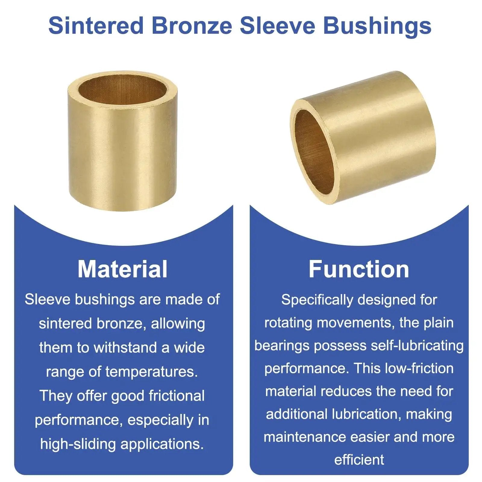 50 Pcs Sintered Bronze Sleeve Bearings Set With 6mm Bore 8mm OD And 5mm Length Self Lubricating Low Friction Bushing, Material and Function