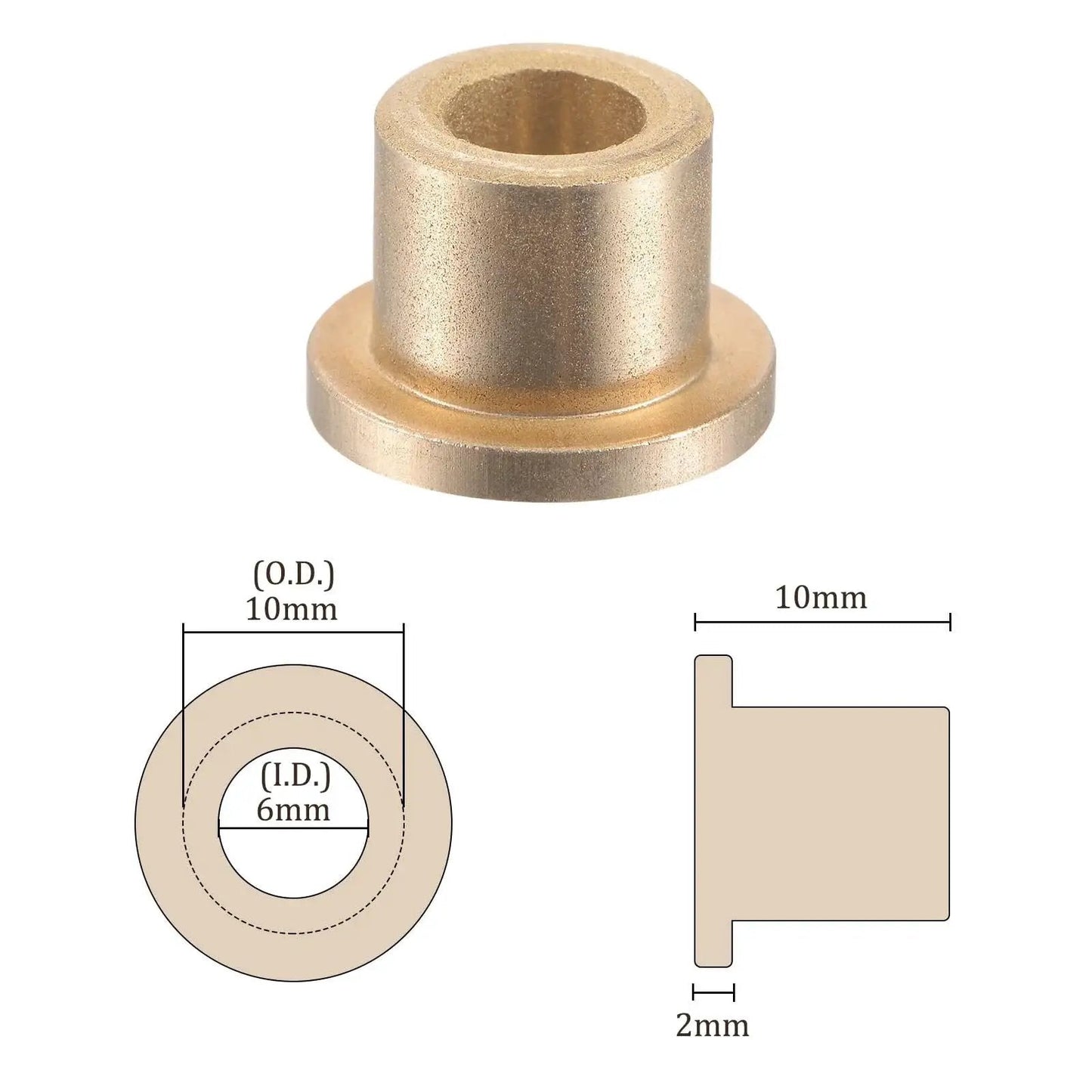 4 Pack Flange Sleeve Bearings Sintered Bronze Self Lubricating Bushings With 6mm Bore 10mm Outer Diameter 10mm Length 2mm Flange Thickness