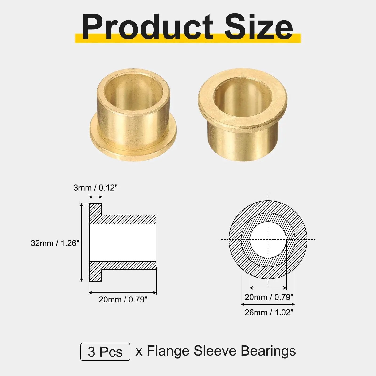 Three Piece Flange Sleeve Bearings With 20mm Bore And 26mm Outer Diameter 20mm Length 32mm Flange Diameter And 3mm Flange Thickness