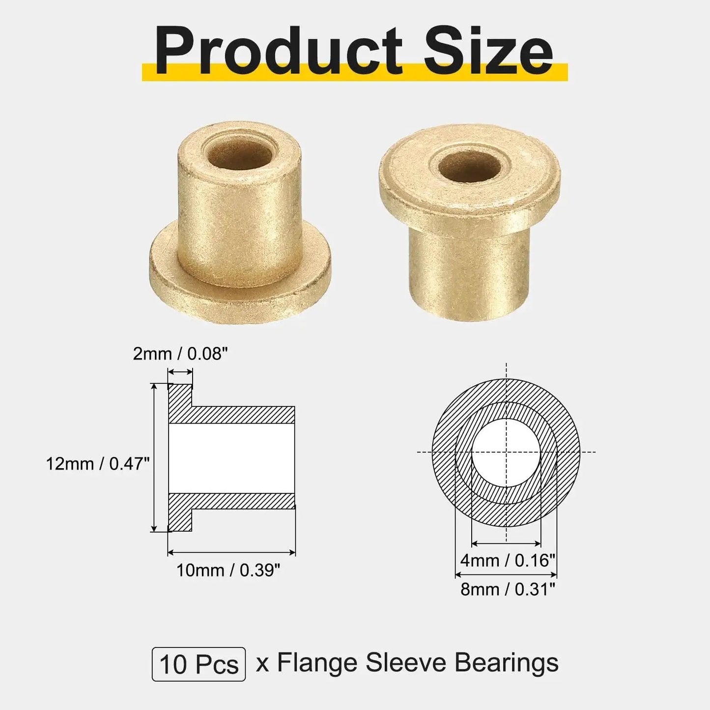 Premium Sintered Bronze Flange Sleeve Bearings With 4mm Bore 8mm Outer Diameter 10mm Length 12mm Flange Diameter 10 Pack