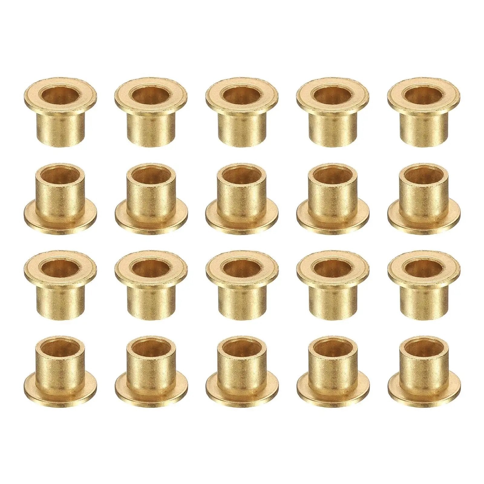 Premium 20 Piece Flange Sleeve Bearings Set With 6mm Bore 8mm Outer Diameter 8mm Length 12mm Flange Diameter And 1.2mm Flange Thickness Self Lubricating Sintered Bronze Bushings For CNC DIY Projects Machinery And Automotive displayed in rows.