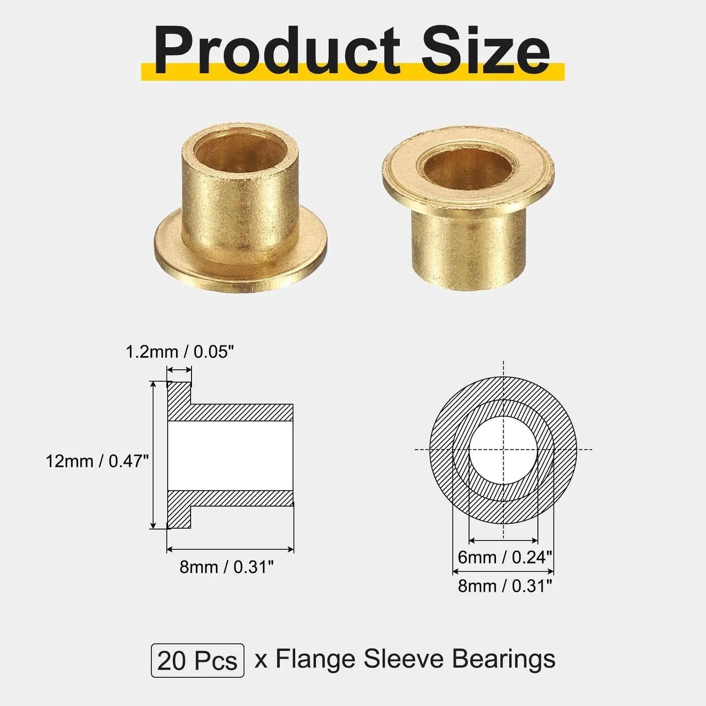 Premium 20 Piece Flange Sleeve Bearings Set With 6mm Bore 8mm Outer Diameter 8mm Length 12mm Flange Diameter
