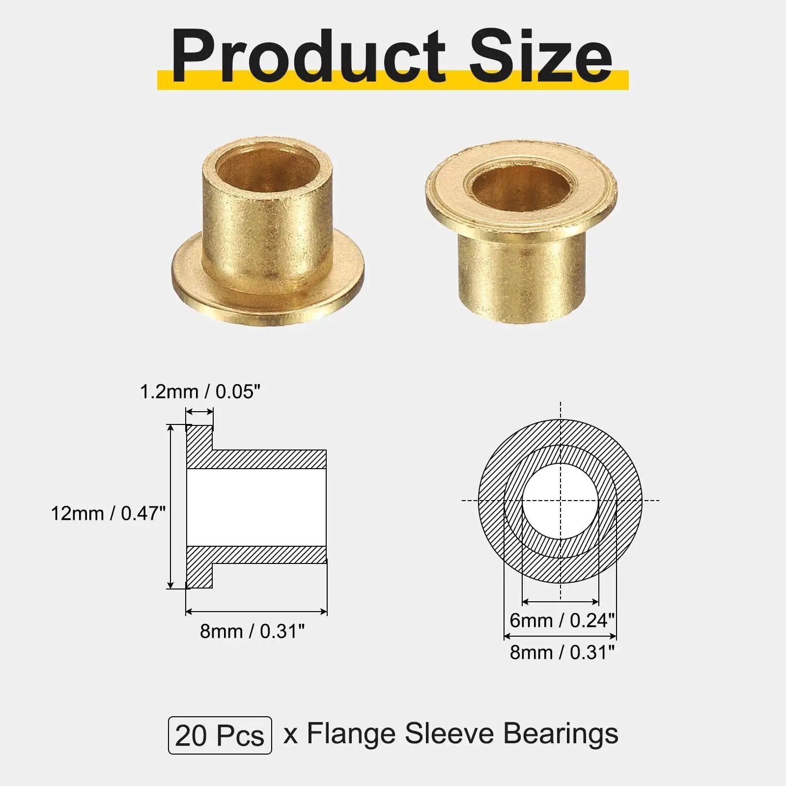 Premium 20 Piece Flange Sleeve Bearings Set With 6mm Bore 8mm Outer Diameter 8mm Length 12mm Flange Diameter
