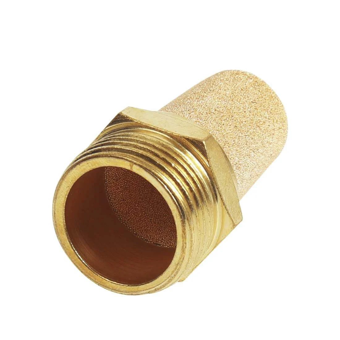 Air Pneumatic Mufflers, 1/4" Male Thread Sintered Bronze Exhaust Muffler Silencer, close-up view showing the bronze material and threading.