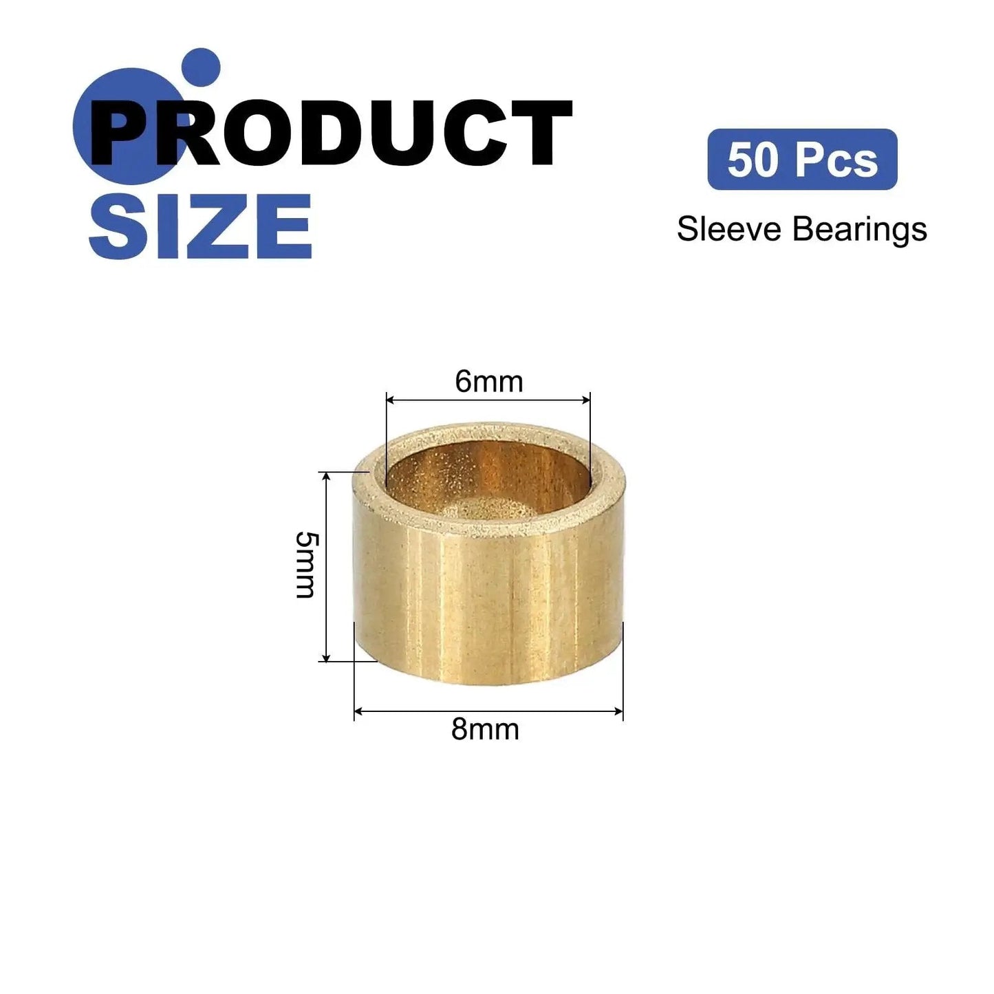 50 Pcs Sintered Bronze Sleeve Bearings Set With 6mm Bore 8mm OD And 5mm Length Self Lubricating Low Friction Bushing Product Size Diagram
