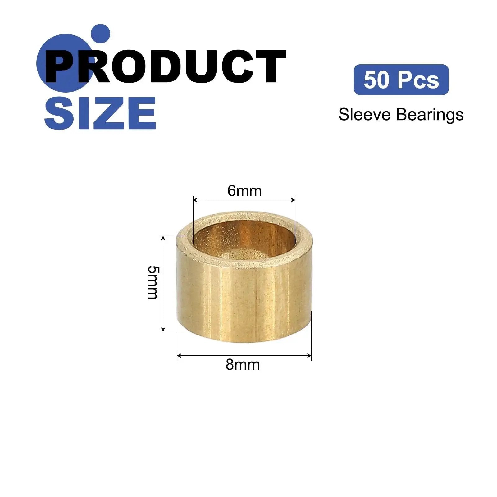 50 Pcs Sintered Bronze Sleeve Bearings Set With 6mm Bore 8mm OD And 5mm Length Self Lubricating Low Friction Bushing Product Size Diagram