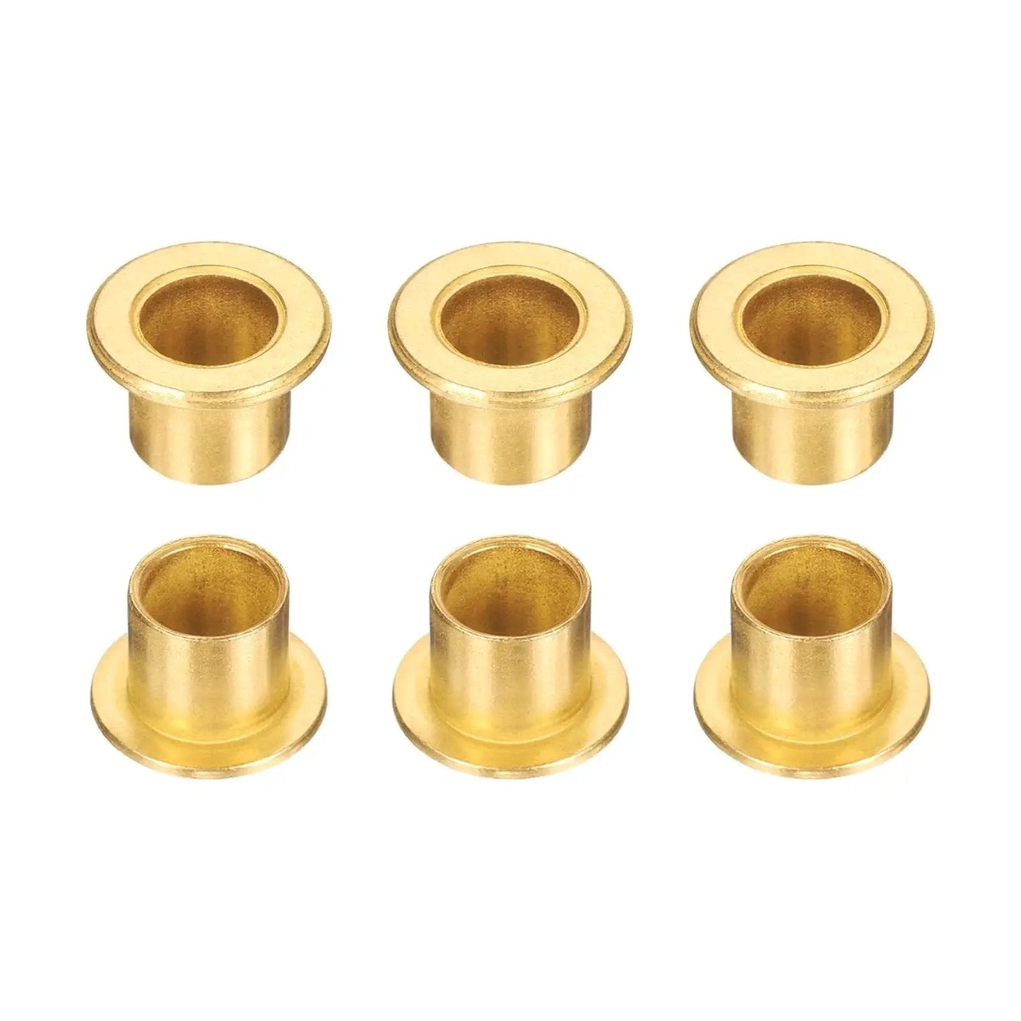 Six Piece Self Lubricating Flange Sleeve Bearings Set For 10mm Bore 12mm OD And 12mm Length With 18mm Flange Diameter And 1.2mm Flange Thickness In Sintered Bronze For High Load And Low Friction Performance uxcell