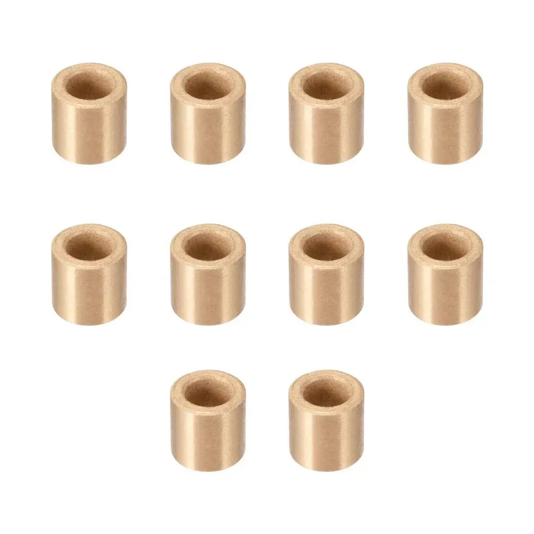 Self Lubricating Sintered Bronze Bearing Sleeve 6mm Bore 10mm Outer Diameter 10mm Length 10 Pack Bushings on white background