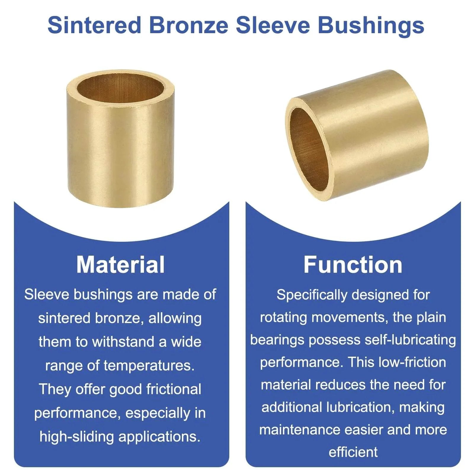 Sleeve Bearings 40mm Bore 50mm OD 30mm Length Self Lubricating Sintered Bronze Bushings for high temperature applications.