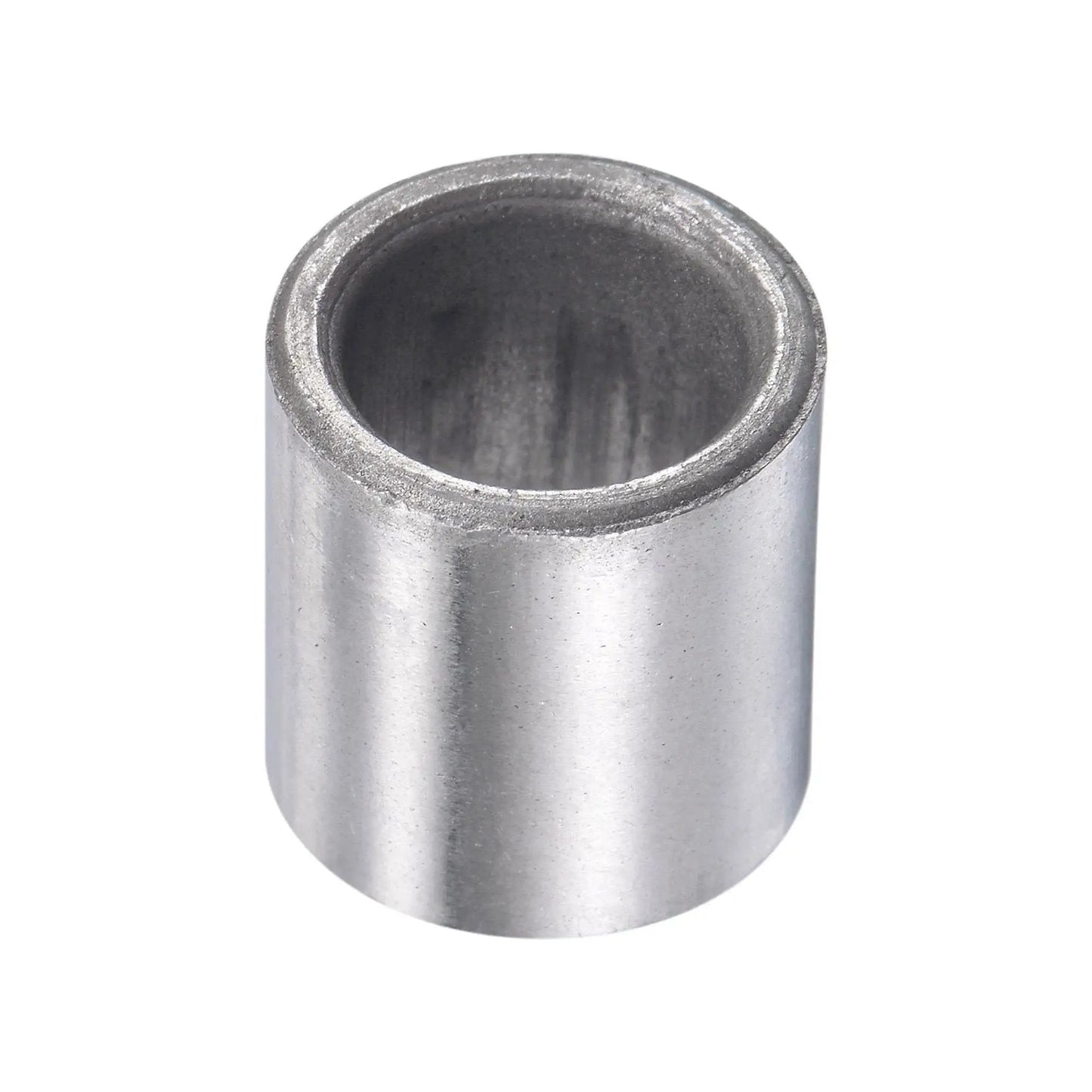 Close-up of a self-lubricating sleeve bearing, sintered iron, 10mm bore, 14mm diameter, 15mm length, maintenance-free, corrosion resistant.
