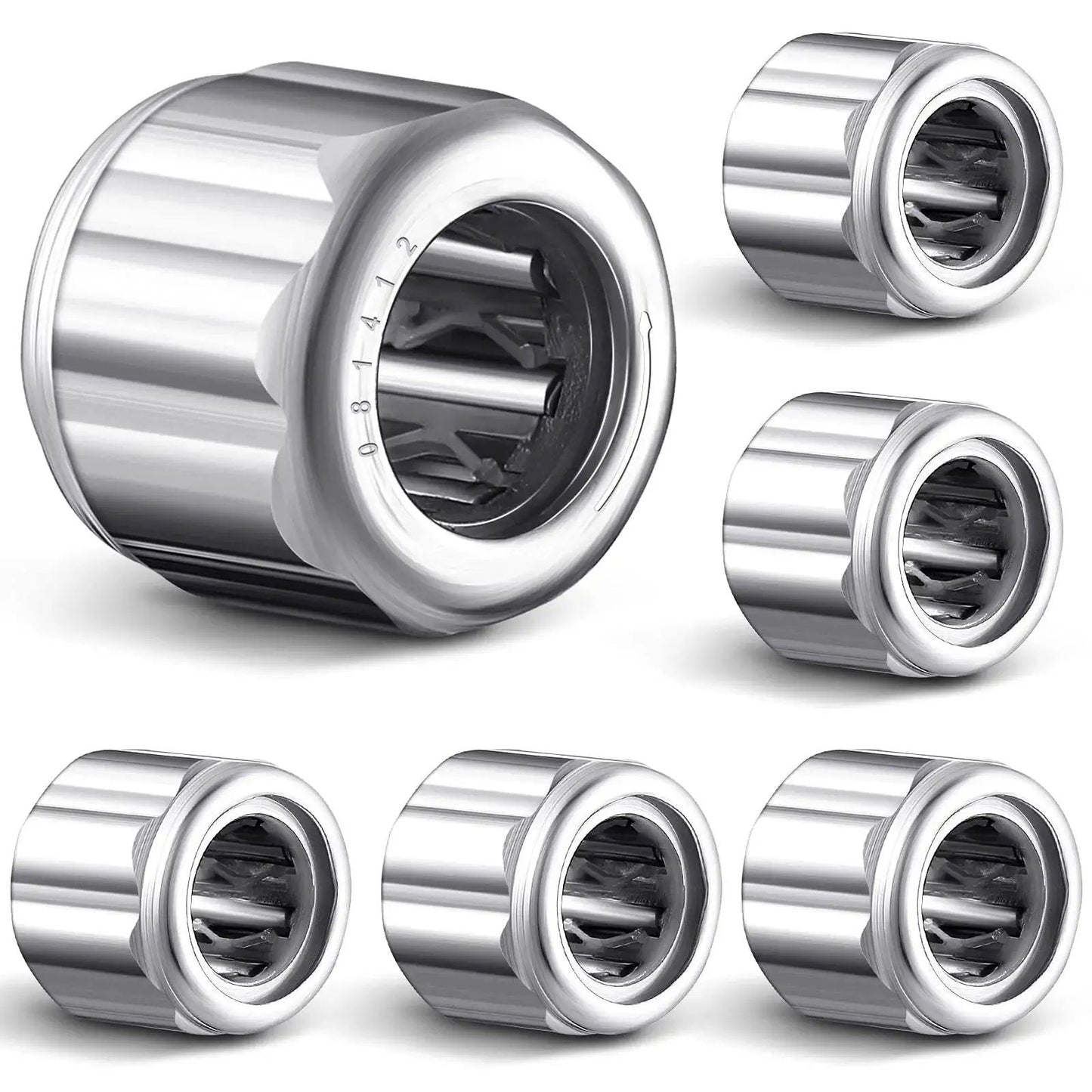 Six Pieces Heavy Duty Needle Roller Bearings 8mm Bore 14mm OD 12mm Width Unilateral Octagonal Industrial Bearings shown