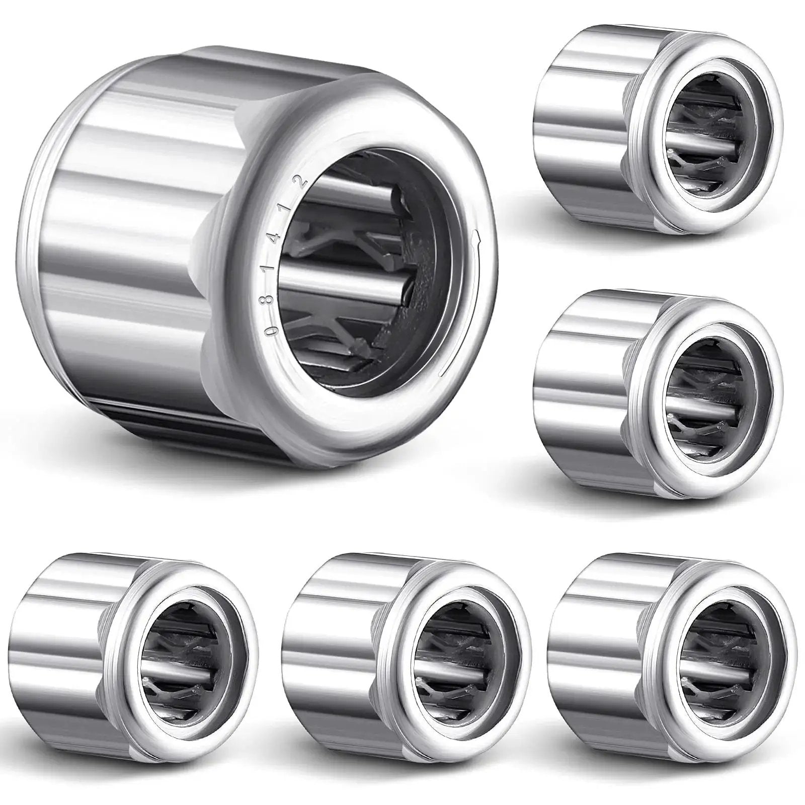 Six Pieces Heavy Duty Needle Roller Bearings 8mm Bore 14mm OD 12mm Width Unilateral Octagonal Industrial Bearings shown