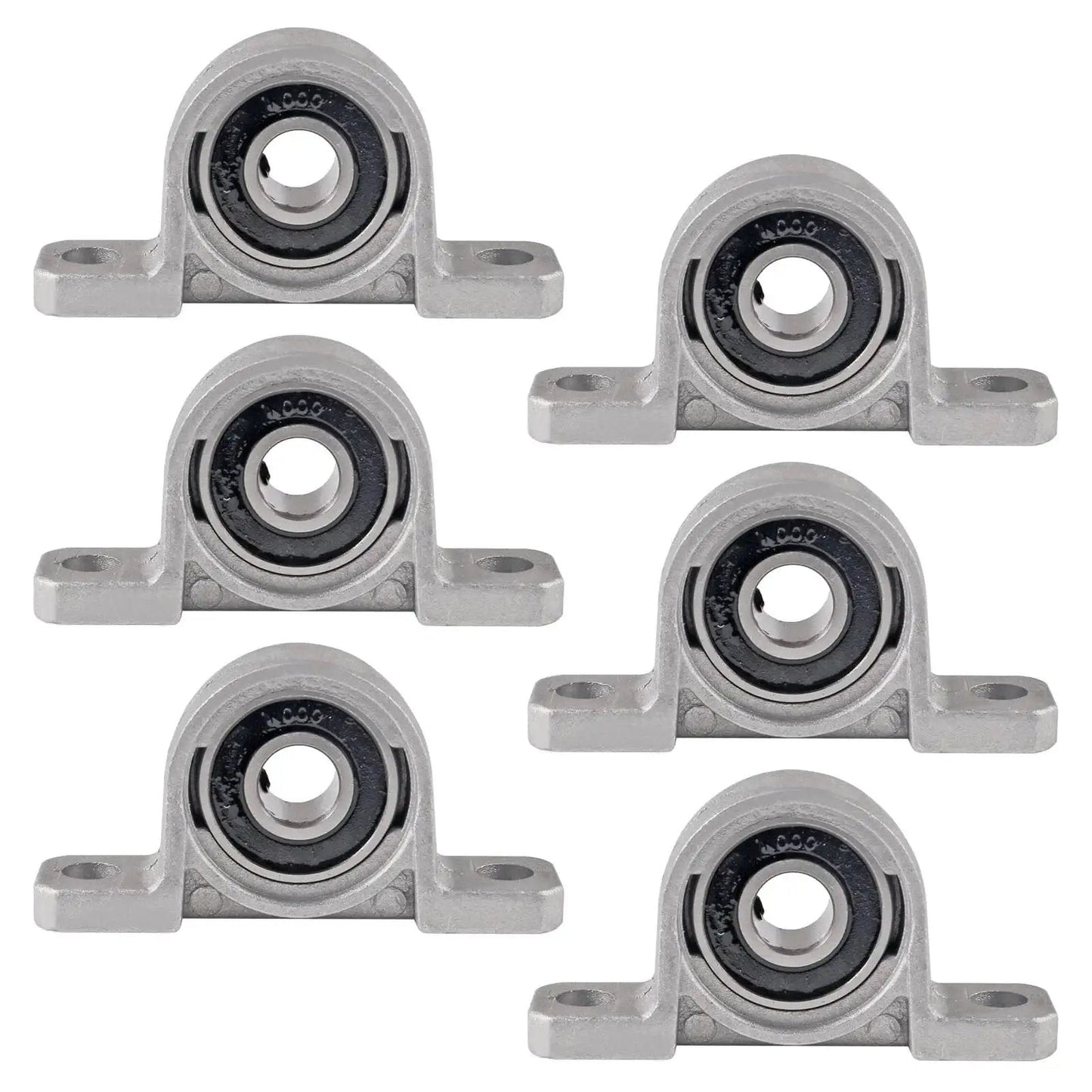 Front view of Six Pack KP000 10mm Pillow Block Bearing Self Aligning Mounted Flange Zinc Alloy Base for machinery use
