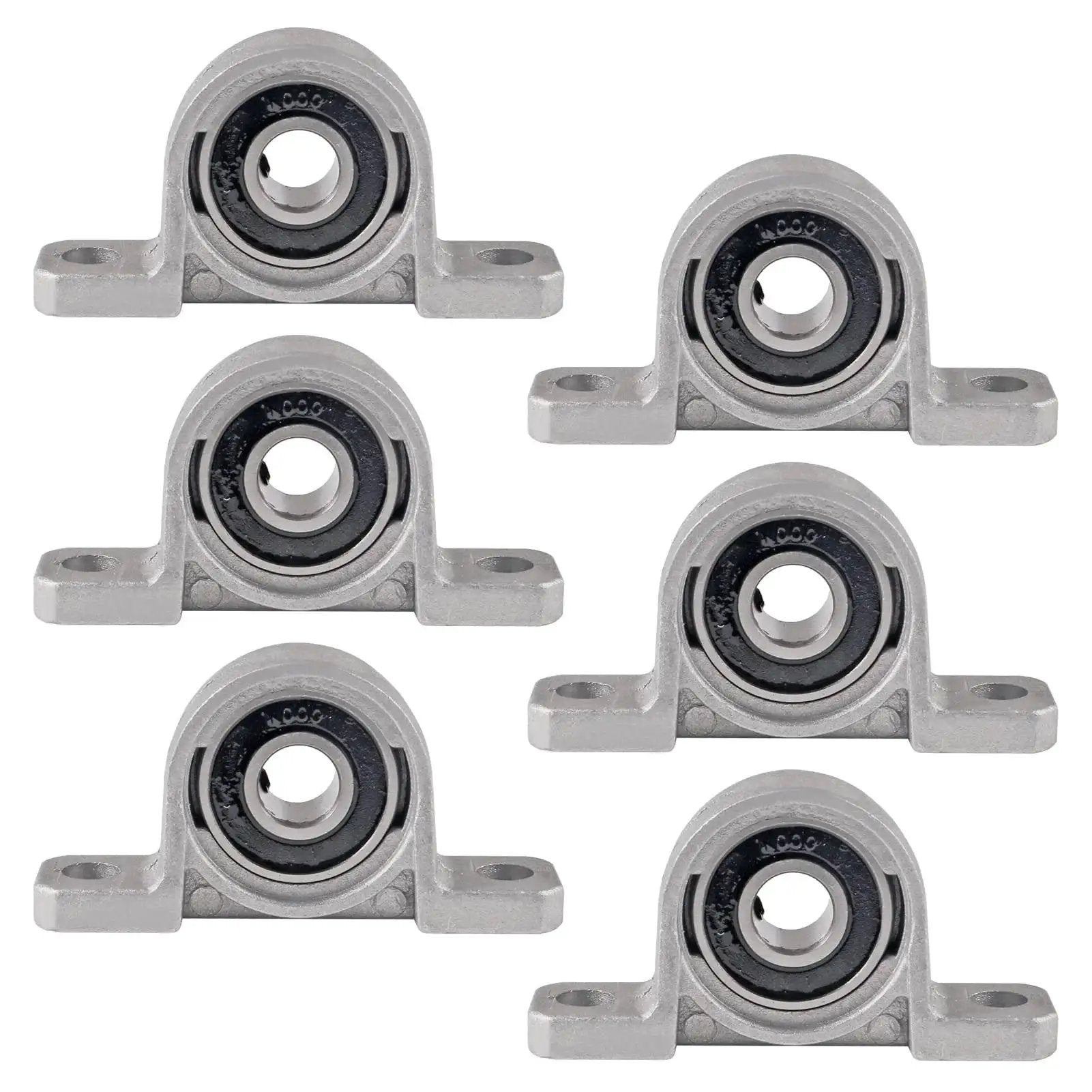 Front view of Six Pack KP000 10mm Pillow Block Bearing Self Aligning Mounted Flange Zinc Alloy Base for machinery use