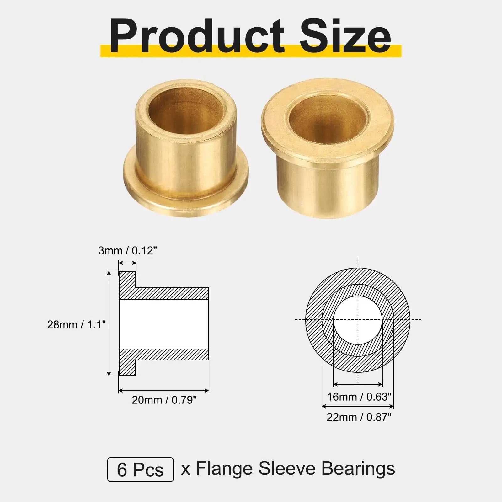 Six Piece Flange Sleeve Bearings With 16mm Bore 22mm Outer Diameter And 20mm Length Self Lubricating Sintered Bronze Bushings