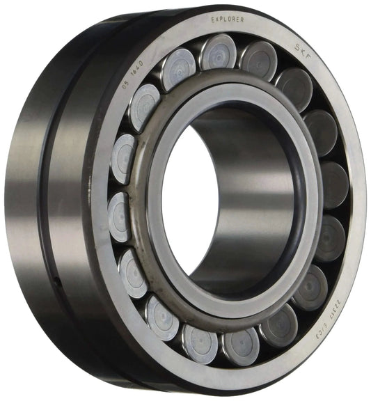 SKF 21307 CC/C3 Spherical Radial Bearing with Straight Bore and Steel Cage, side view showing axially symmetric races.