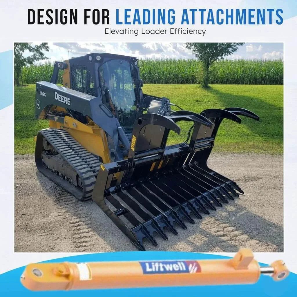 Skid steer loader with hydraulic attachments and Liftwell cylinder on display