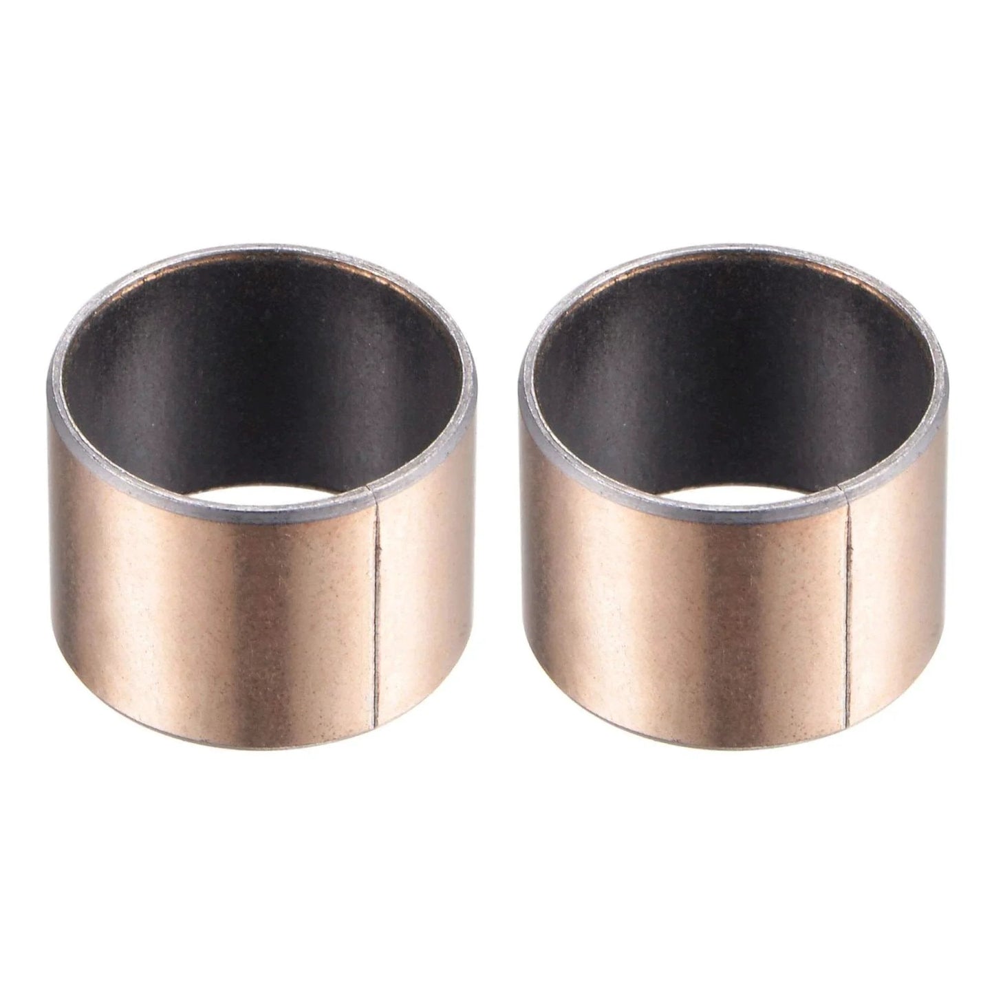 Two Sleeve Bearing 18mm Bore 20mm OD 15mm Length Oilless Wrapped Bushings showing carbon steel core and bronze sintered coating