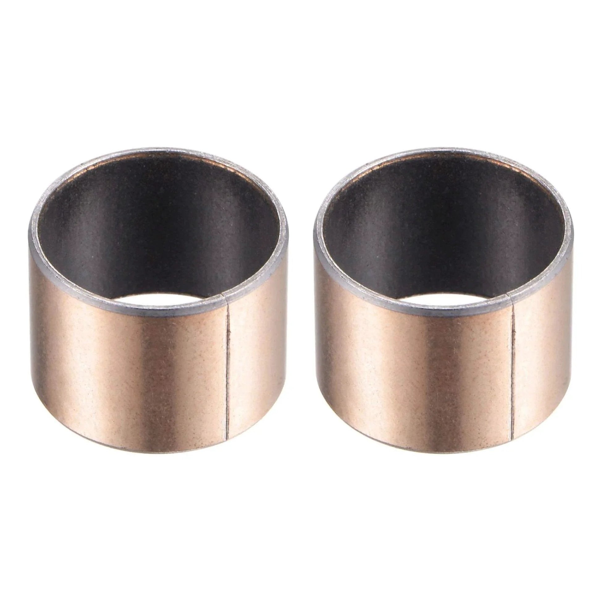 Two Sleeve Bearing 18mm Bore 20mm OD 15mm Length Oilless Wrapped Bushings showing carbon steel core and bronze sintered coating