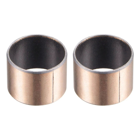 Two Sleeve Bearing 18mm Bore 20mm OD 15mm Length Oilless Wrapped Bushings showing carbon steel core and bronze sintered coating