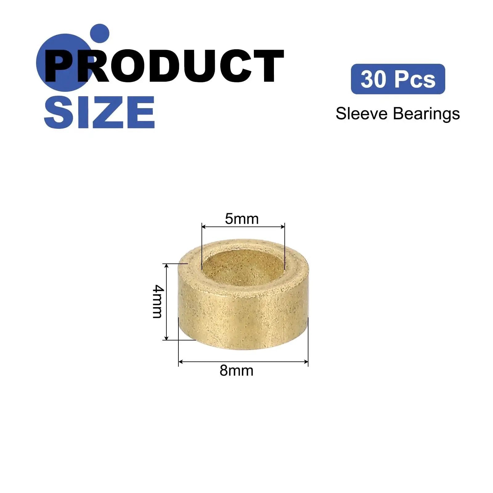 30 Pcs Self Lubricating Sintered Bronze Sleeve Bearings 5mm Bore 8mm Outer Diameter 4mm Length with size diagram.