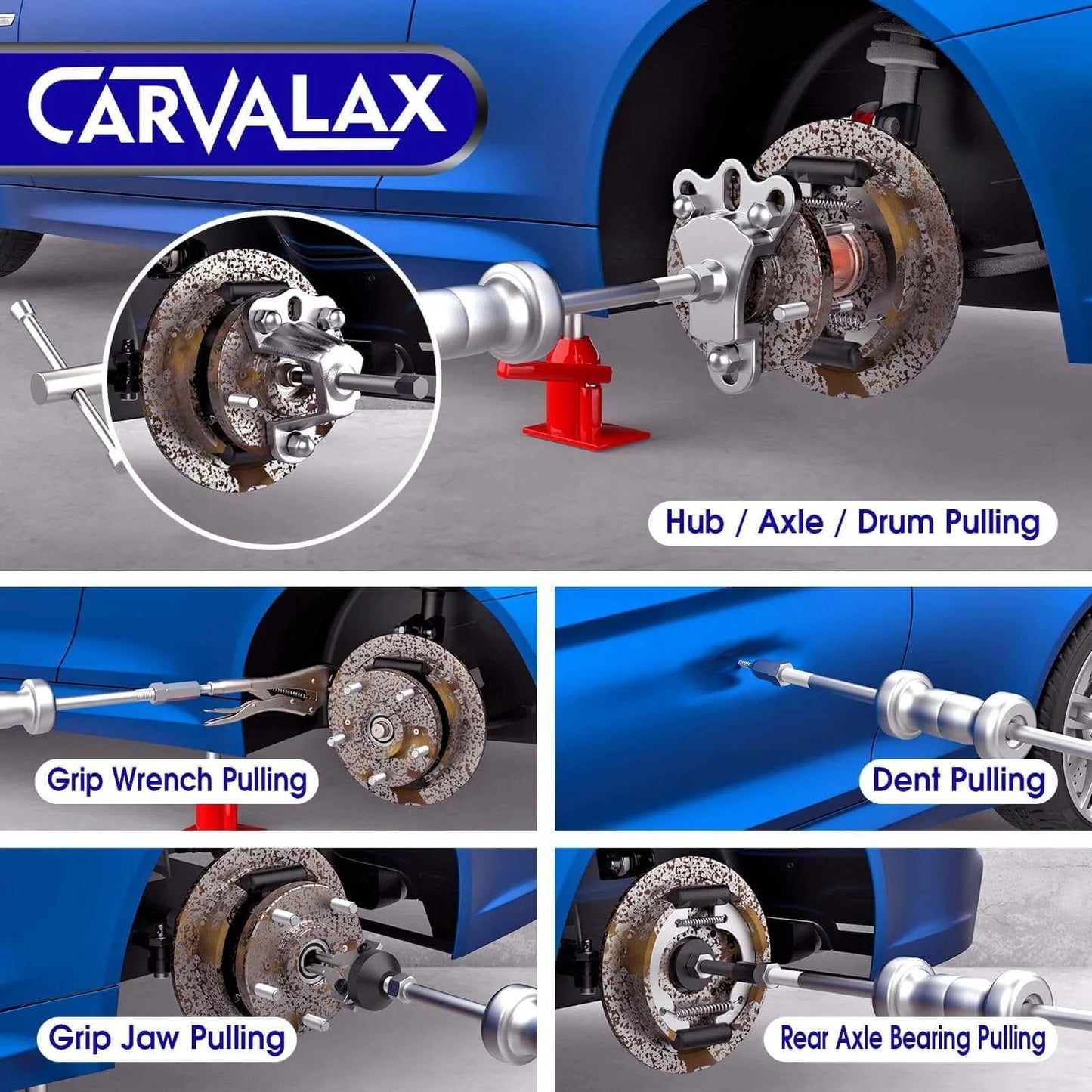 12-Way Slide Hammer Puller Set, Front Wheel Hub Bearing & Rear Wheel Axle Remover Puller Set, demonstrating dent pulling