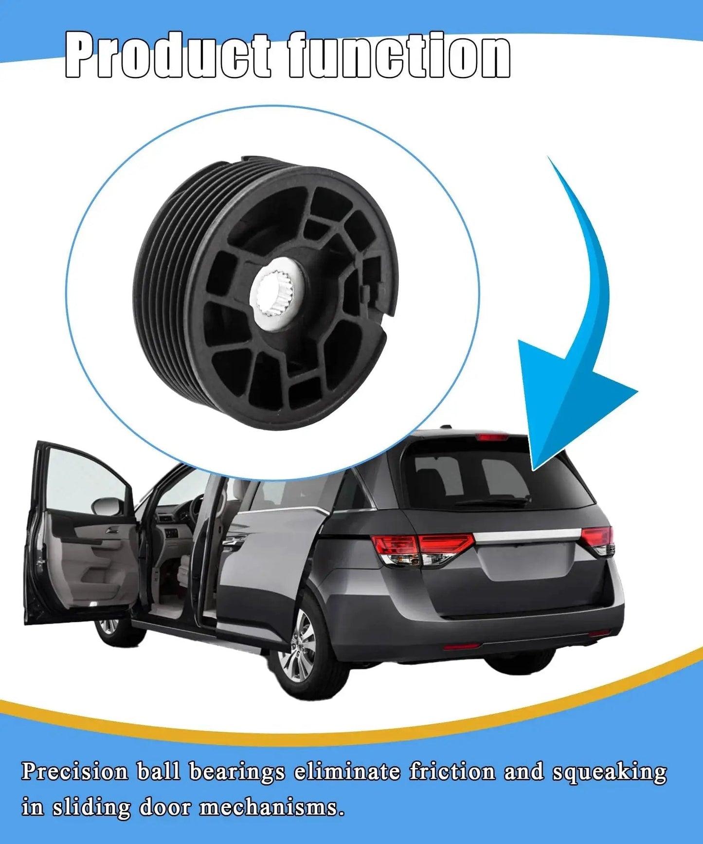 Sliding Door Cable Pulley Spool For Odyssey 2011 2017 Left Or Right Side Replacement Part shown with open minivan door